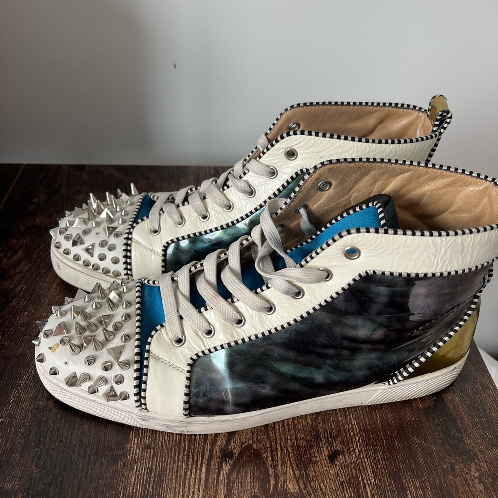 CHRISTIAN LOUBOUTIN Men High Top Colorful Spike Stud Red Bottom Size 46